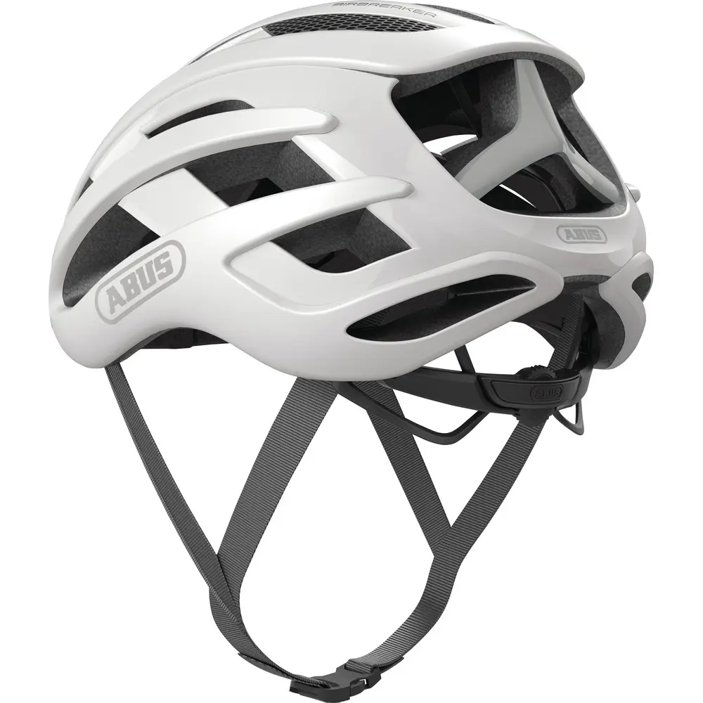 Casco ultraligero de ciclismo Abus Airbreaker blanco de perfil escalador